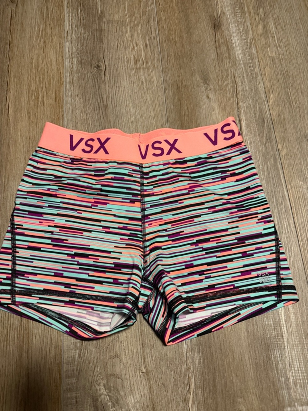 Victoria's Secret Peach & Multi-Striped VSX Bike Shorts